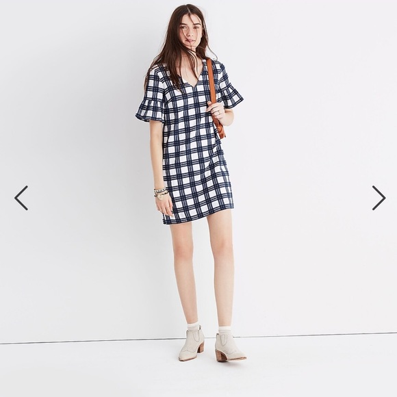 Madewell Mini Bell Sleeve Dress in Leighton Plaid Size 10 - Picture 1 of 16